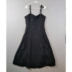 Lulus Loveliest Looks Black Floral Jacquard Tie Strap Midi Dress Women's Large